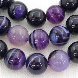 round purple striped Agate Beads, approx 12mm dia