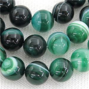 round striped Agate Beads, peacock green, approx 16mm dia