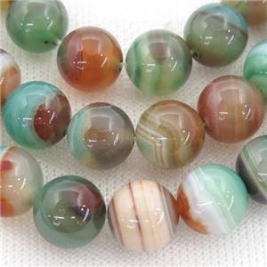 round striped Agate Beads, green, approx 12mm dia