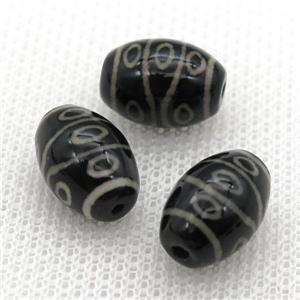 black tibetan DZi rice beads, eye, approx 10x14mm