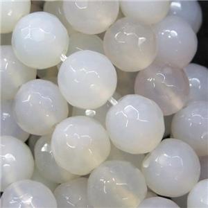 white Agate Beads, faceted round, approx 10mm dia