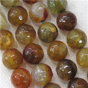 faceted round crackle Agate Beads, coffee, approx 10mm dia