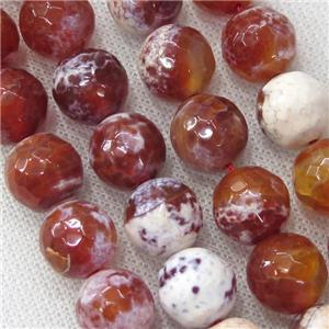 red Fire Agate Beads, faceted round, approx 10mm dia