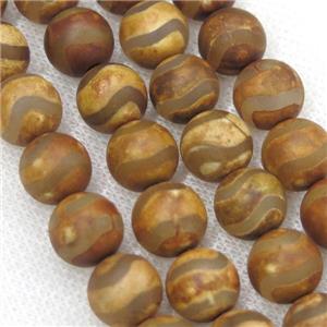 round matte tibetan agate beads, wave, antique brown, approx 8mm dia