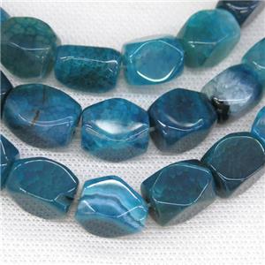 aqua Agate beads, faceted cuboid, approx 11-18mm