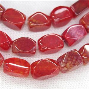 red Agate beads, faceted cuboid, approx 11-18mm