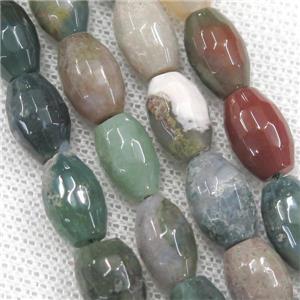 Indian Agate beads, faceted barrel, approx 8-12mm