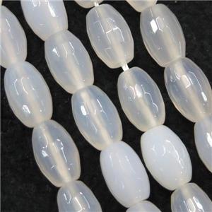 white Agate beads, faceted barrel, approx 8-12mm
