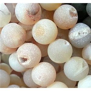druzy Agate Stone bead, round, frosted, 10mm dia, approx 38pcs per st