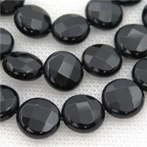 black onyx agate beads, faceted coin, approx 18mm dia
