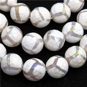 faceted round Tibetan Agate beads, football, AB color electroplated, approx 12mm dia