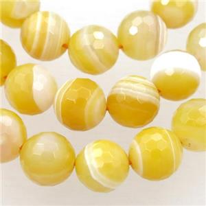 yellow striped Agate beads, faceted round, approx 10mm dia