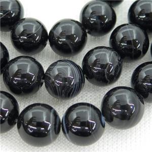 Natural Stripe Agate Beads Banded Black Smooth Round, approx 16mm dia