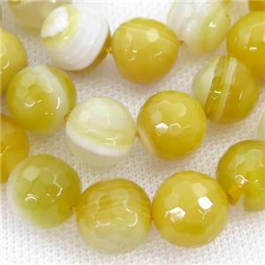 yellow striped Agate beads, faceted round, approx 10mm dia
