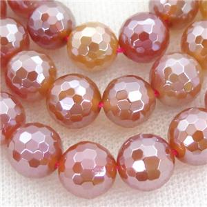 red Carnelian Agate Beads, faceted round, light electroplated, approx 6mm dia