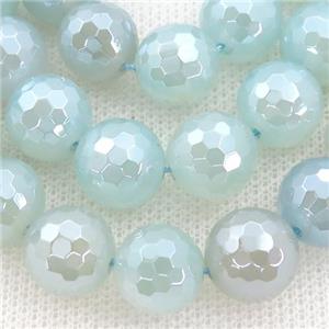 lt.aqua Agate Beads, faceted round, light electroplated, approx 10mm dia