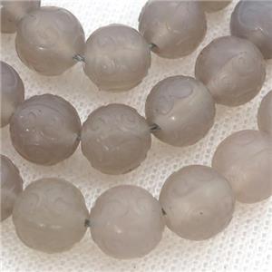 gray Agate Beads, round, carved, approx 12mm dia