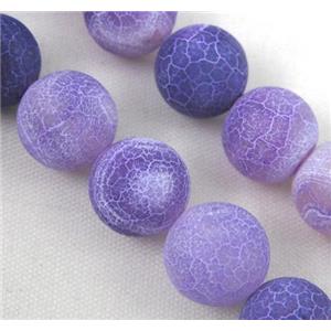 round purple frosted Crackle Agate beads, 14mm dia, approx 28pcs per st