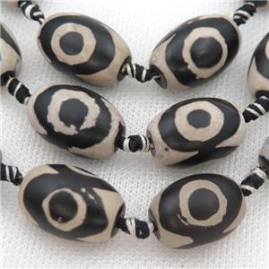 black white Tibetan Agate barrel beads, evil eye, matte, approx 15-22mm