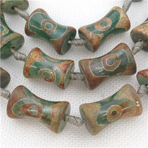 green Tibetan Agate bamboo beads, eye, approx 11-23mm