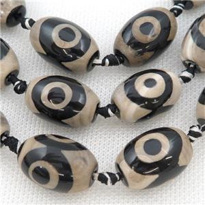 white black Tibetan Agate barrel beads, smooth, eye, approx 14-23mm