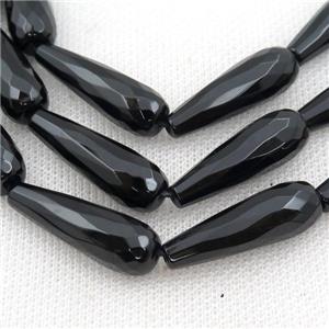 Black Onyx Agate Beads, Faceted Teardrop, approx 10x30mm