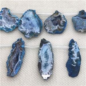 blue Agate Geode Druzy slice beads, top-drilled, approx 15-40mm