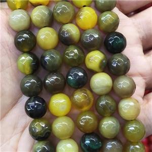 faceted round Agate Beads, dye, olive, approx 10mm dia