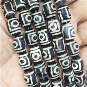 tibetan Dzi Agate barrel beads, matte, approx 10-14mm, 25pcs per st