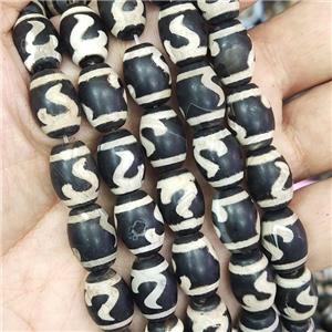 tibetan Dzi Agate barrel beads, matte, approx 10-14mm, 25pcs per st