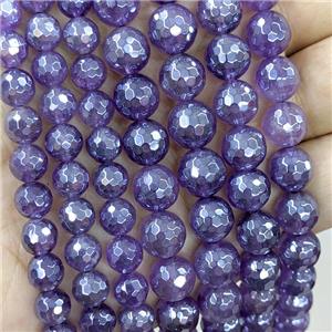 Natural Amethyst Beads Purple Faceted Round Electroplated, approx 6mm dia