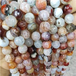 Fire Agate Beads Faceted Round B-Grade, approx 14mm dia