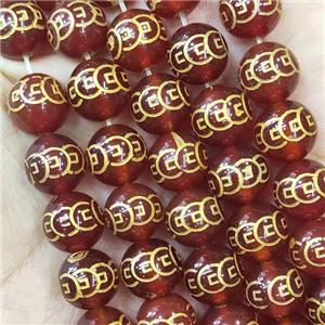 Red Agate Buddhist Beads Dye Round , approx 10mm dia