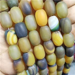 Yellow Agate Barrel Beads Matte, approx 13-18mm