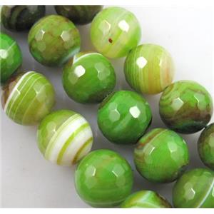 green Striped Agate Stone beads, faceted round, 10mm dia, approx 39pcs per st
