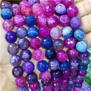 Natural Agate Beads Faceted Round Hotpink Blue Dye B-Grade, approx 14mm dia