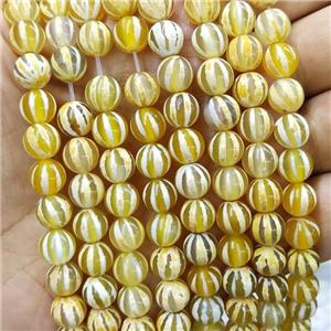 Yellow Tibetan Agate Beads Smooth Round, approx 8mm dia