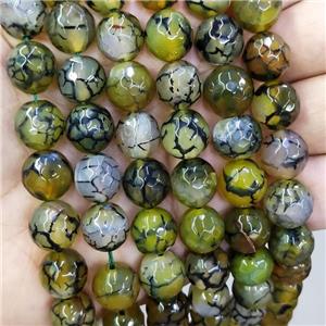 Green Veins Agate Beads Faceted Round, approx 12mm dia