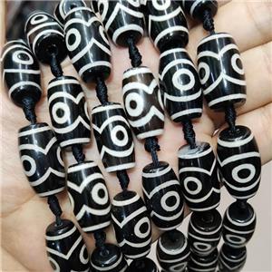 Tibetan Agate Barrel Beads Evil Eye Black, approx 15-25mm, 11pcs per st