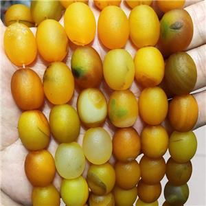 Natural Agate Barrel Beads Yellow Dye Matte, approx 15-20mm, 18pcs per st