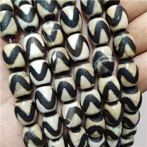 Tibetan Agate Beads Barrel Black Wave, approx 12-16mm, 22pcs per st