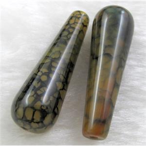 Natural dragon veins Agate bead, teardrop, green dye, 14x40mm, 9pcs per st
