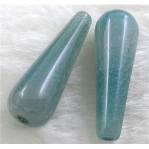 Natural dragon veins Agate bead, teardrop, blue dye, 14x40mm, 9pcs per st