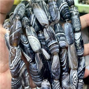 Natural Stripe Agate Beads Rice Black, approx 12-40mm