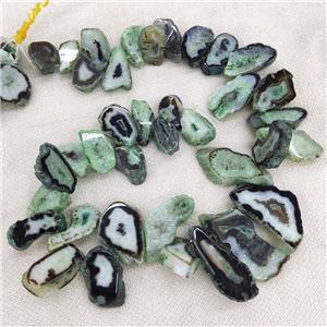 Natural Agate Druzy Beads Slice Freeform Green Dye TopDrilled Graduated, approx 20-45mm