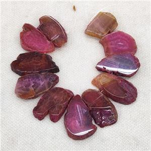 Natural Agate Slice Beads Freeform Pink Dye Top Drilled, approx 20-40mm, 20cm string