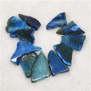 Natural Agate Slice Beads Freeform Blue Dye Top Drilled, approx 20-40mm, 20cm string