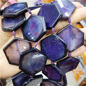 Natural Agate Beads Hexagon Purple Dye, approx 35-40mm, 9pcs per st