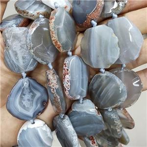 Natural Gray Agate Slice Beads Freeform, approx 15-30mm