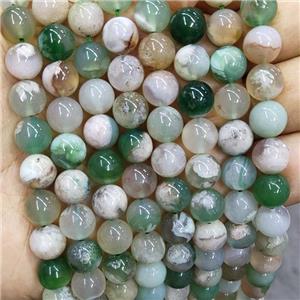 Natural Cherry Agate Beads Sakura Smooth Round Green Dye, approx 10mm dia